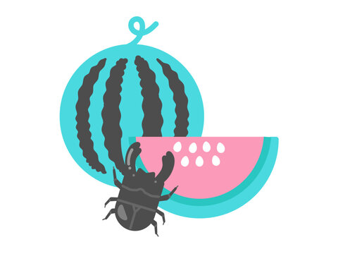 スイカとクワガタムシ　イラスト