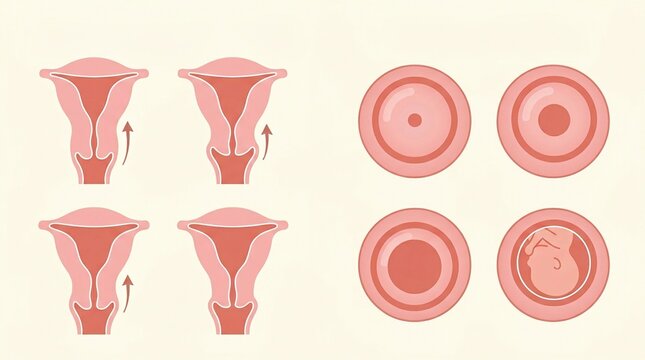 Medical illustration depicts childbirth anatomy focusing on effacement and dilation stages, showing the cervix and its changes during labor.