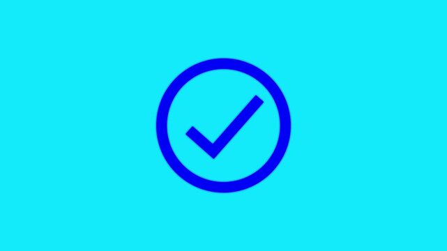check mark icon animation verified success symbol on blue background.
