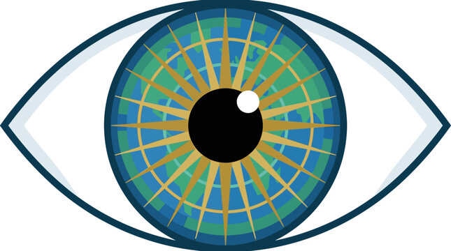 Detailed illustration of a human eye with iris and pupil in vibrant colors