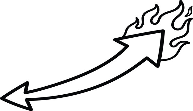 Black line art of a flaming arrow pointing up and to the right