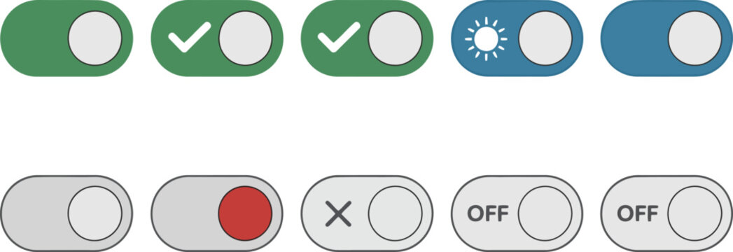 Toggle Switch Icons With On Off States And Symbols For Check Mark Sun And Cross slider