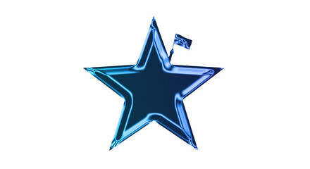 Obraz premium A blue star icon with a flag on a transparent background is shown