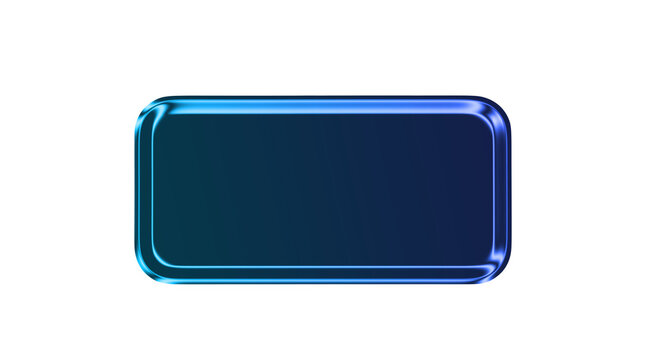 A sleek blue rectangle with a shiny metallic border sits on a clean surface