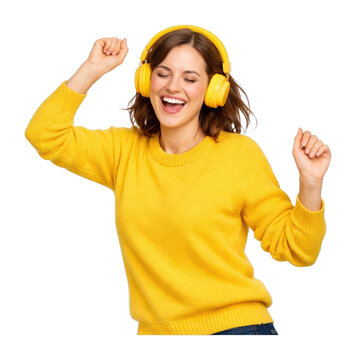 PNG Joyful woman enjoying music.