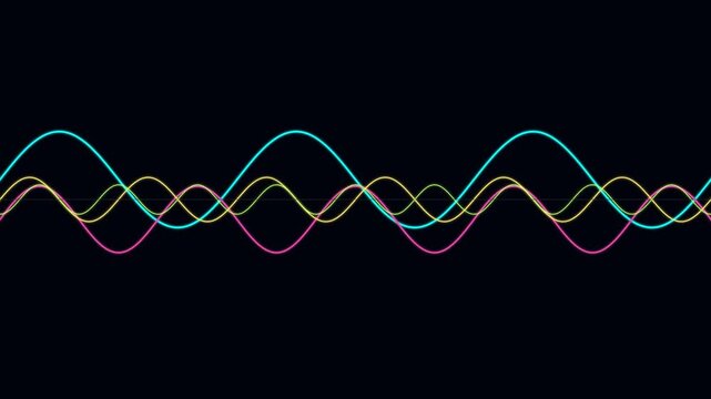 Abstract neon sine waves animation, digital audio sound frequency animation background