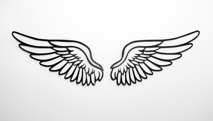 Obraz premium Black outline of angel wings on a white wall