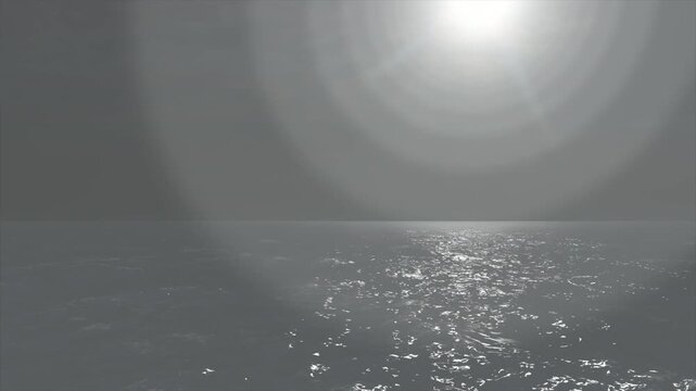 Bright Sun Glow Over Shimmering Ocean Monochrome Loop