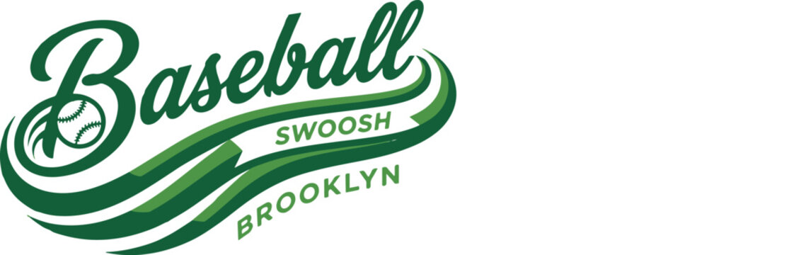 Elegant baseball script lettering emblem with flowing swoosh decorative sporty typography clean editable vector branding artwork