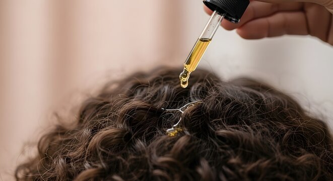 Scalp serum application close up of hair treatment with dropper for hair growth and health