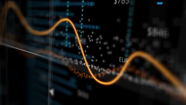 Digital stock market price rally displayed on abstract financial line chart diagram representing successful corporate growth and upward economic investment trend