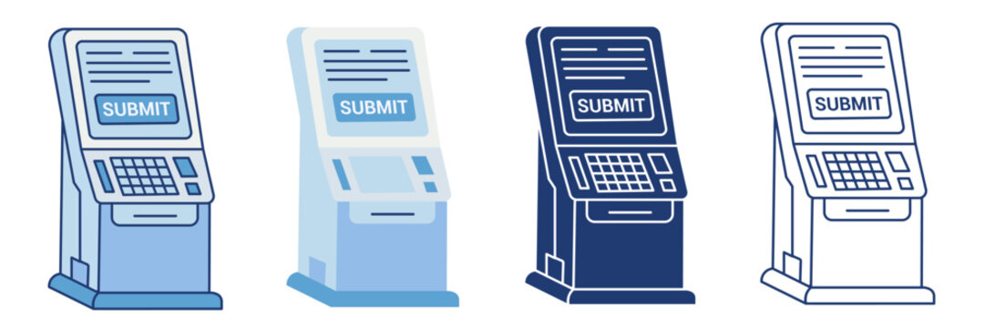 Self service kiosk terminal machine with submit button for smart payment and interactive information services