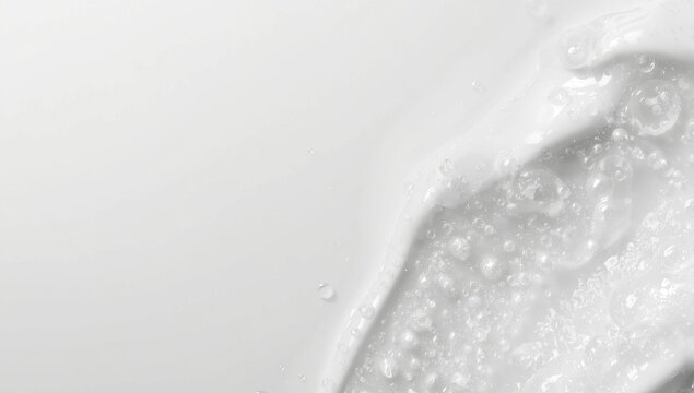 Close up of hyaluronic acid infused moisturizer showing clear gel texture and bubbles on a clean white backdrop