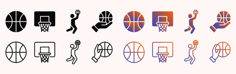 Fototapeta premium sports basketball icon collection with outline and gradient variations for graphic design