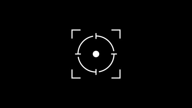 Digital camera viewfinder overlay with center focus reticle and frame markers animation