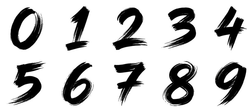 Handwritten black numbers 0 to 9 in bold brush style  