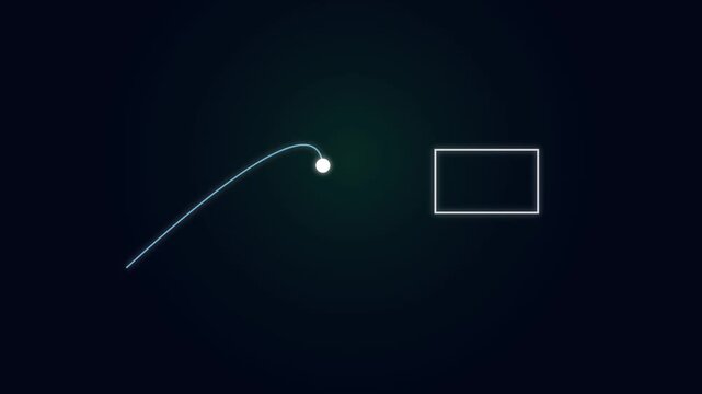 Animated white dot and rectangle motion graphics.