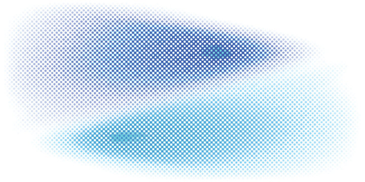 Blue and cyan abstract halftone dot vignette background. Double oval gradient pop art texture isolated on white for modern graphic design, tech banner, and creative backdrop