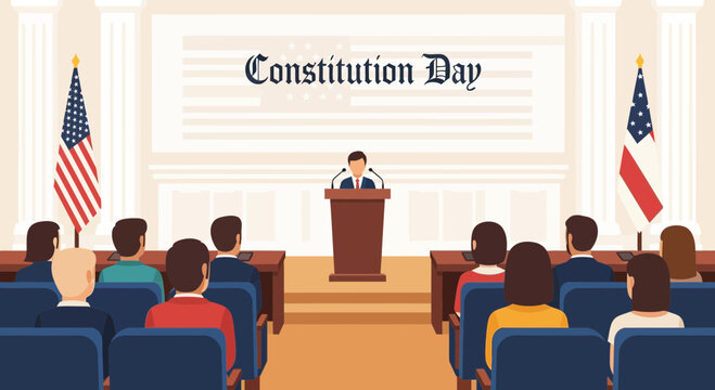 Constitution Day Celebration: Speaker Addresses Audience in Formal Lecture Hall Setting