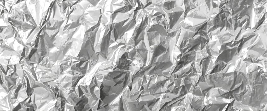 Crumpled shiny aluminum foil background texture