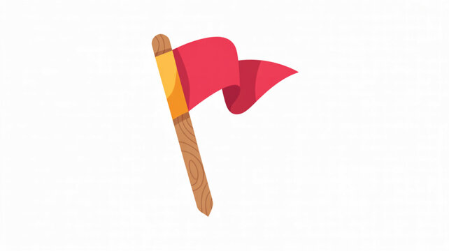 Crimson triangular pennant mounted on a textured wooden pole designed for waypoint marking, outdoor navigation, or adventure trail guidance and signaling purposes.