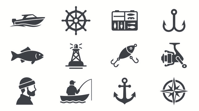 Collection of Nautical and Fishing Icons.