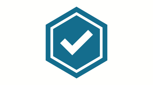 Abstract Checkmark Symbol in Geometric Hexagon Shape.