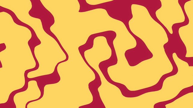 Seamless loop video of an abstract motion background featuring fluid yellow and maroon liquid organic shapes moving in a psychedelic, marble-like animation.