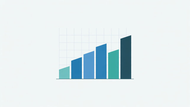 Simple bar chart displaying five ascending columns with a smooth blue to teal gradient against a light grid background financial growth.