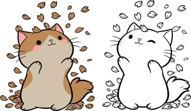 Cat animals vector illustration cute pets playing flowers