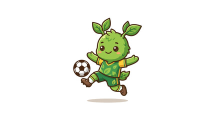 Fototapeta premium Cute Green Plant Nature Mascot Playing Soccer Football Illustration
