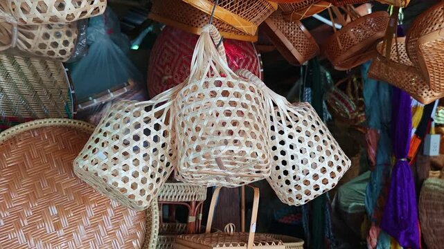 Thai traditional handicrafts made from bamboo , Thai folk handicrafts , hand made.