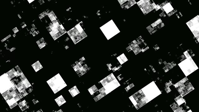 Shining stripes transition masks animation on black background. Unique transition expands overlay for cinematic footage. Gradient pixel transition. Many squares shaped, cleaned up the whole screen.
