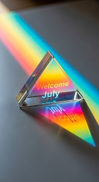 Colorful prismatic light refraction through a crystal prism.