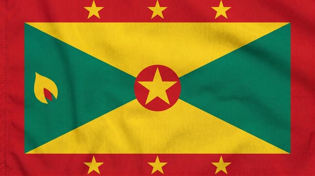Waving flag of grenada, a caribbean island nation, with vibrant colors