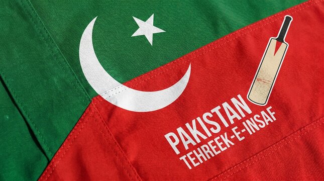 Flag of pakistan tehreekeinsaf pti political party with cricket bat symbol