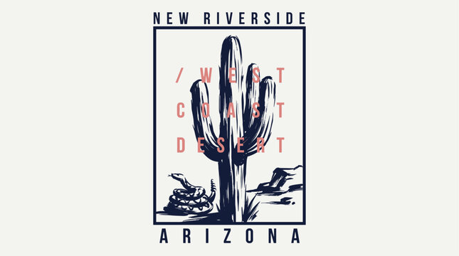 West coast desert vintage print design for t shirt. Arizona adventure. Explore more.. New riverside desert club. Endless summer artwork. Arizona vinta