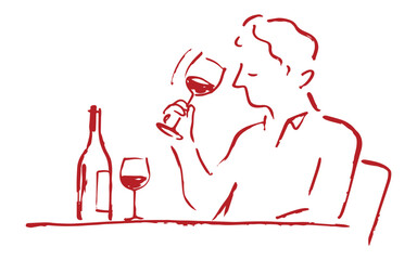 Obraz premium hand drawn rough sketch doodle of man testing wine. Wine tasting, leisure and connoisseur concept