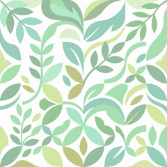 Fototapeta premium Seamless green leaf pattern background with abstract botanical design in flat style