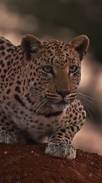 Majestic wild leopard stalking through the African savanna in this intense high definition cinematic video footage