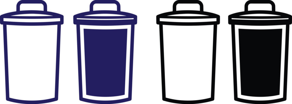 Trash icon vector, simple waste bin container symbols