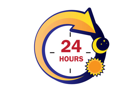 24 hours signs and symbols. 24 hours icon logo. Twenty four hours icon. Vector Illustration. 
