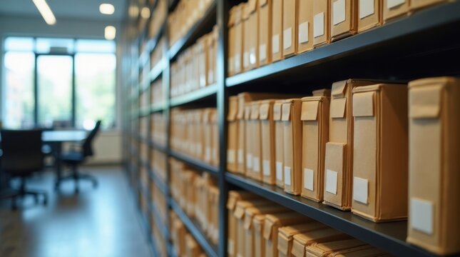 Sistema de archivo estructurado con carpetas organizadas por categor&iacute;a en una oficina moderna