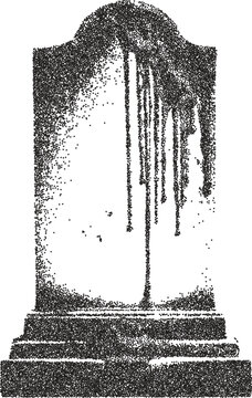 Tombstone vintage y2k stipple art, graveyard halftone stipple brutalist retro vector png with transparent background, eerie 2000s aesthetic photocopy effect tattoo