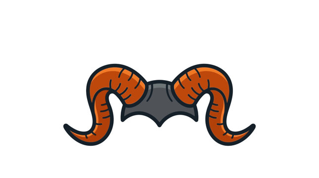 Fantasy Viking Warrior Helmet with Large Curved Orange Ram Horns Illustration