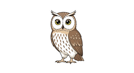 Obraz premium Detailed illustration of a wise owl standing upright with big yellow eyes and patterned feathers in a majestic and nocturnal wildlife portrait.