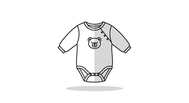 Simple baby onesie clothing item features a cute bear face print on the front and snap buttons on the shoulder and bottom.