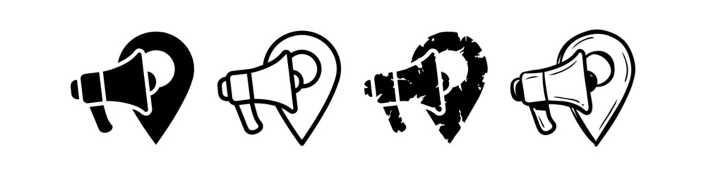 Location Marketing Megaphone Pin Icon Set in Mixed Styles