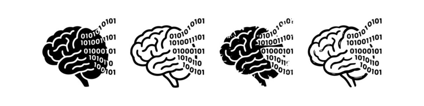 AI Brain Binary Code Icons - Mixed Style Vector Set
