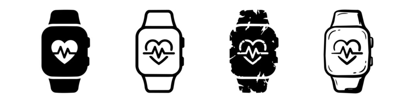 Fitness Tracker Heart Rate Monitor Mixed Style Icon Set